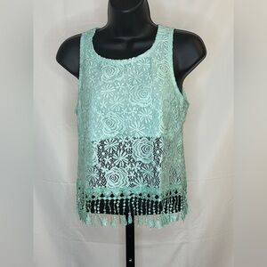 Neslay Light Blue Blue Lace Fringe Crop Top